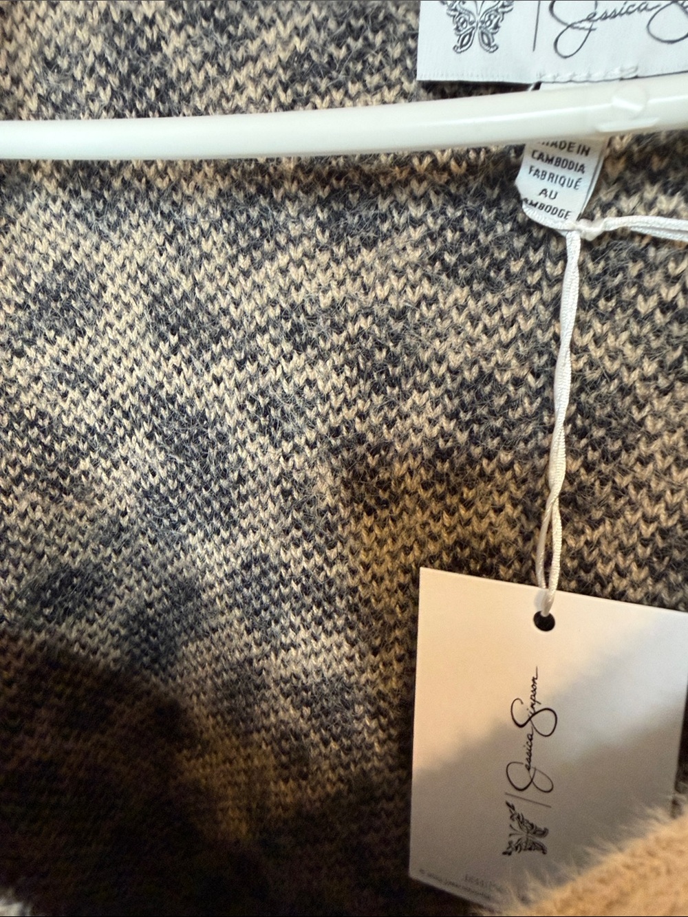 Jessica Simpson Beige and Black Leopard Print V-Neck Cardigan - Picture 6 of 8